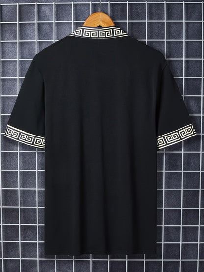 Herren Designer-Shirt mit tiefem V-Ausschnitt und geometrischem Muster – Elegantes Freizeit- & Partyhemd