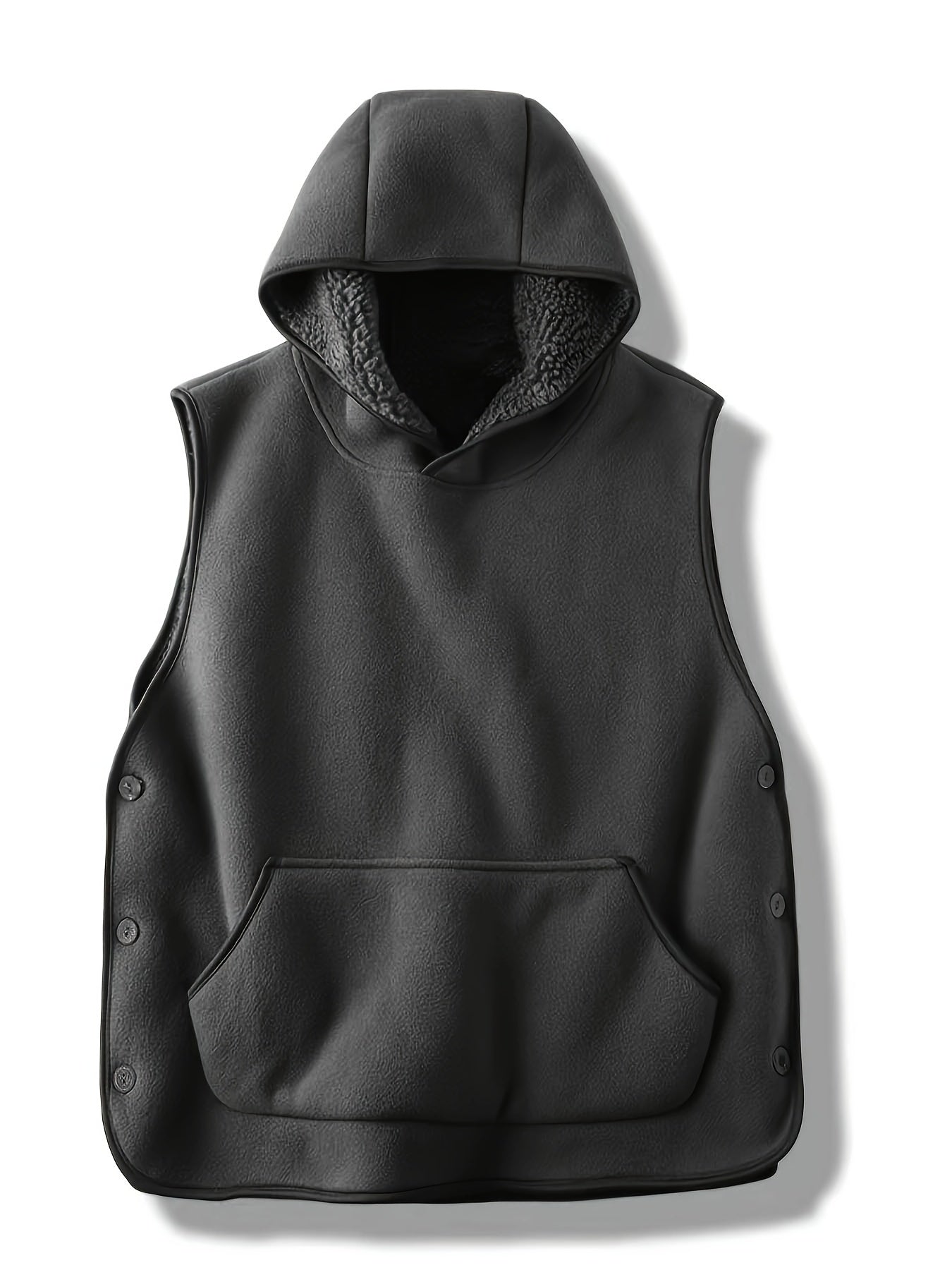 Unisex Kapuzenweste Fleece-Optik mit Kängurutasche und seitlichen Knöpfen