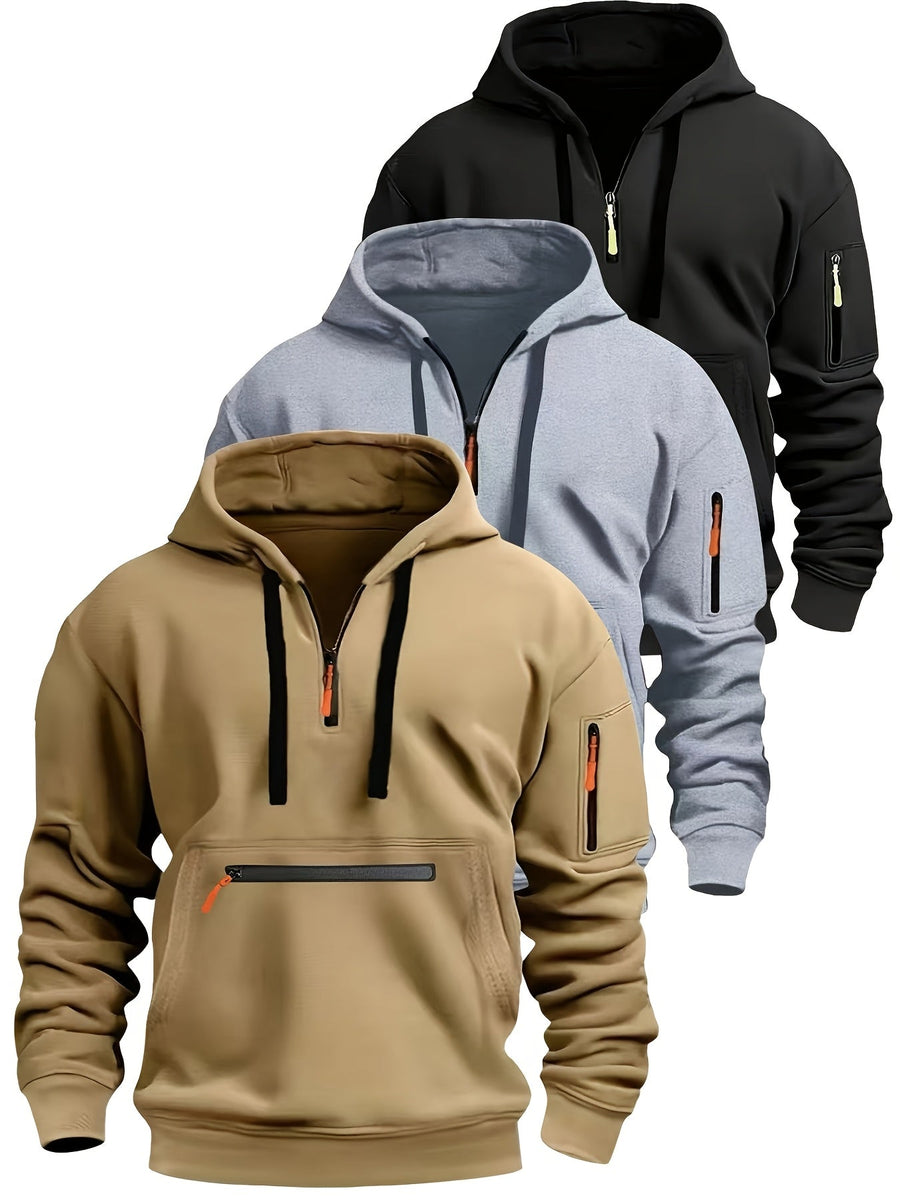Herren Hoodie mit halbem Reißverschluss, Kapuze und Reißverschlusstaschen