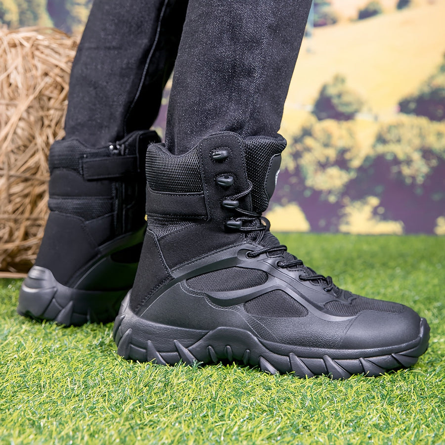 Taktische Stiefel Schwarz Hoch Robuste Outdoor-Schuhe Schnürverschluss