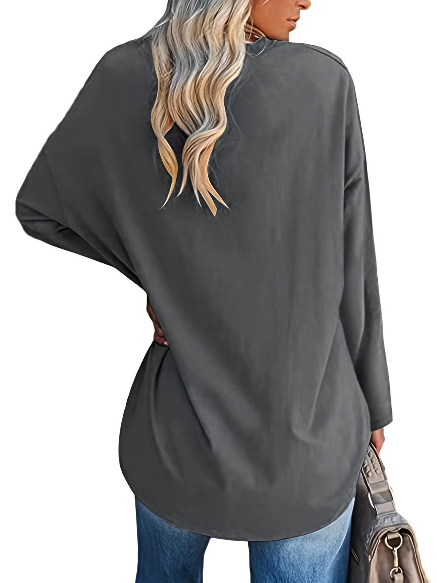 Damen Oversize Langarmshirt mit Katzenmotiv und Pfotenabdrücken
