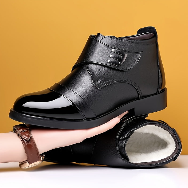 Herren Stiefeletten Schwarz Glänzende Spitze Flacher Absatz Klettverschluss