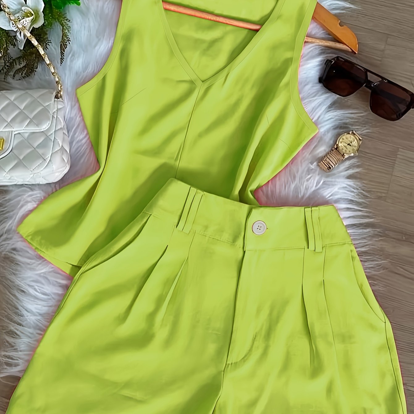 Damen Zweiteiler Set Elegant – Ärmelloses Top und Shorts für Freizeit und Alltag