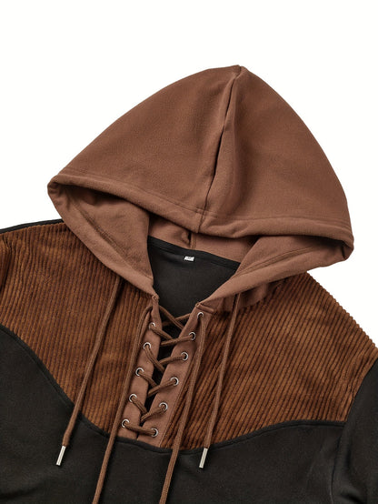 Herren Hoodie mit Schnürung und farbigen Akzenten Schwarz Braun