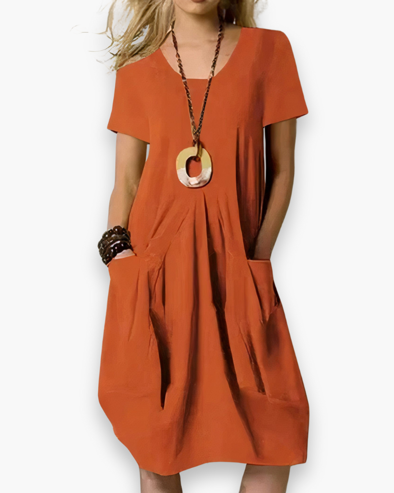 Damen Midi-Kleid – Lockeres Freizeitkleid mit Taschen für Alltag und elegante Anlässe
