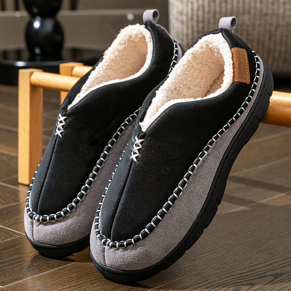 Unisex Hausschuhe Mokassin-Stil, gefüttert, rutschfeste Sohle, in Braun, Schwarz oder Grau