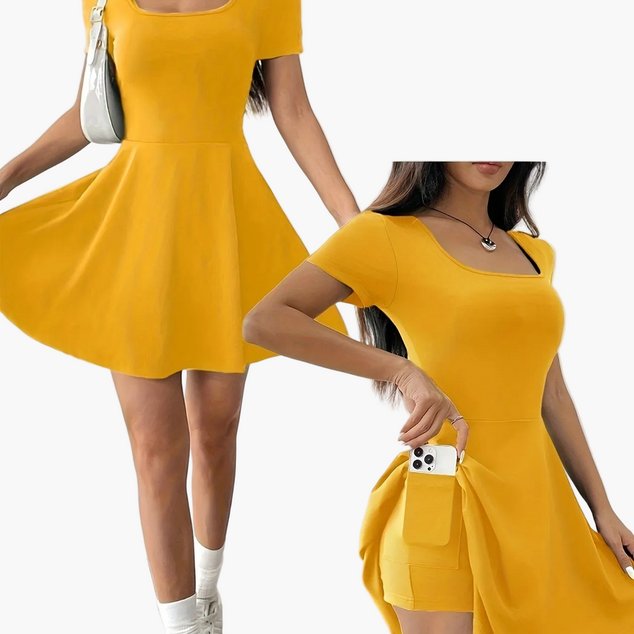 Damen Skaterkleid Elegant Kurzarm Freizeitkleid für Alltag und Ausgehen
