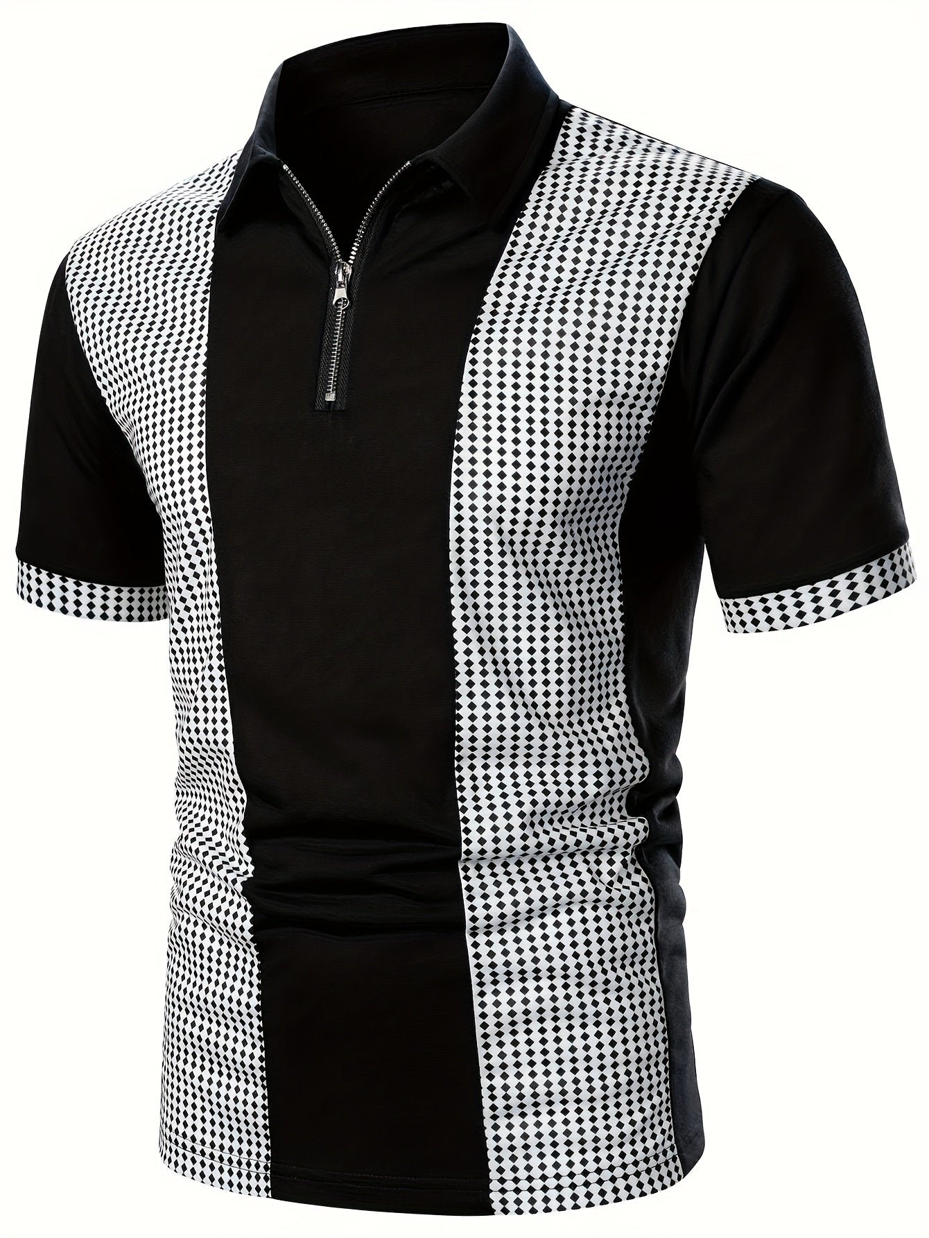 Herren Poloshirt mit modernem Reißverschluss und Kontrastmuster – Stilvolles Freizeit- und Business-Oberteil