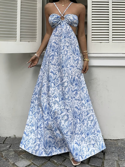 Damen Maxikleid mit botanischem Muster und Cut-Outs – Eleganter Sommer-Look