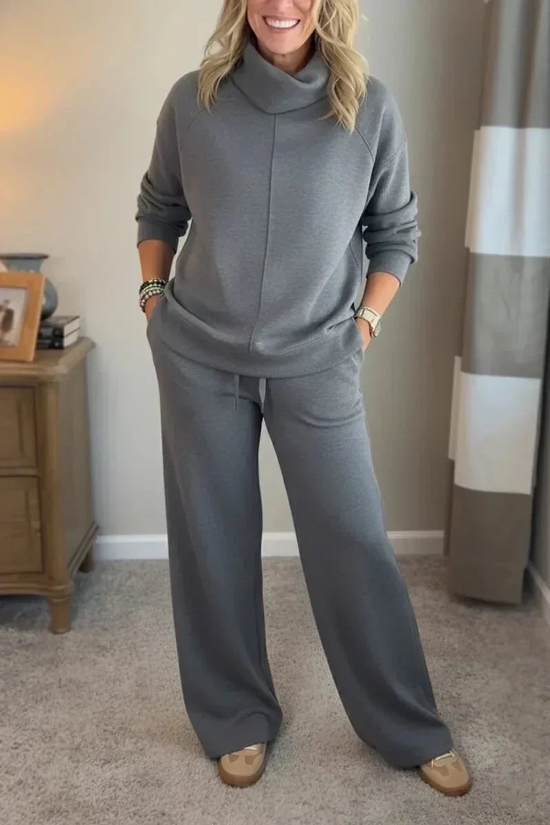 Dames loungewear-set met coltrui en wijde broek
