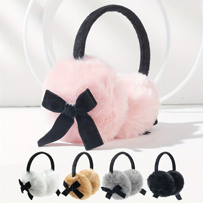 Flauschige Ohrenschützer mit Schleife Schwarz Grau Weiß Rosa Gelb Winter Ohrenwärmer