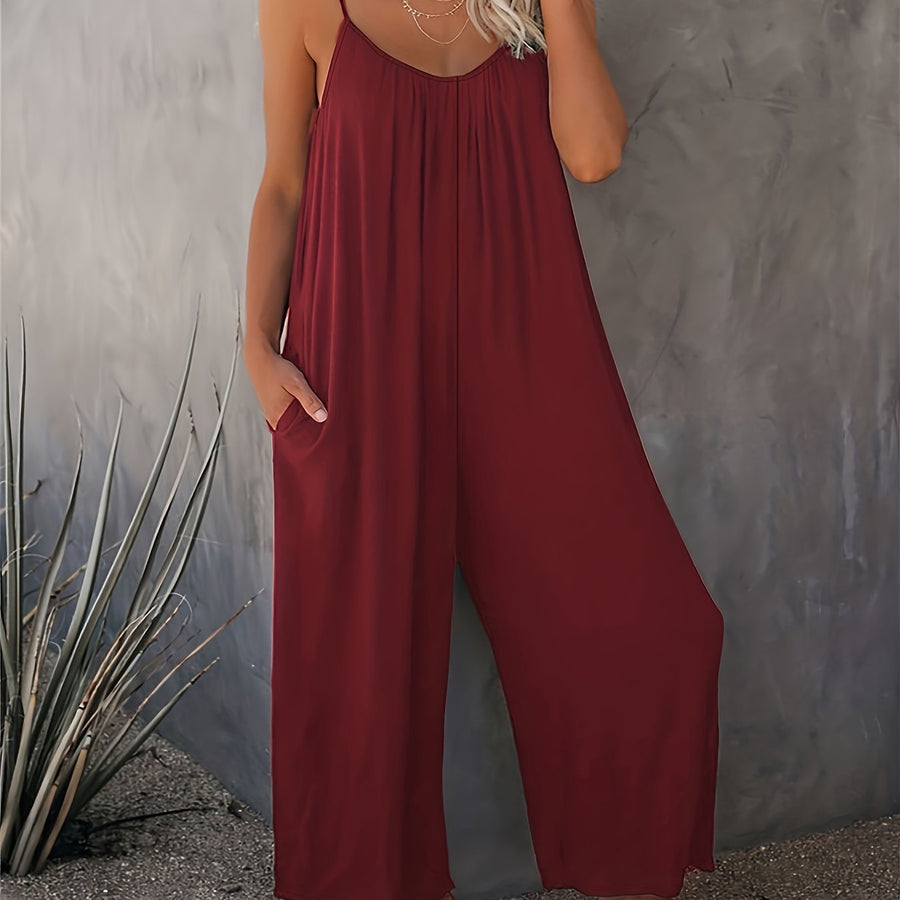 Damen Weite Casual Jumpsuit mit Spaghettiträgern – Luftiger Einteiler für Freizeit & Urlaub