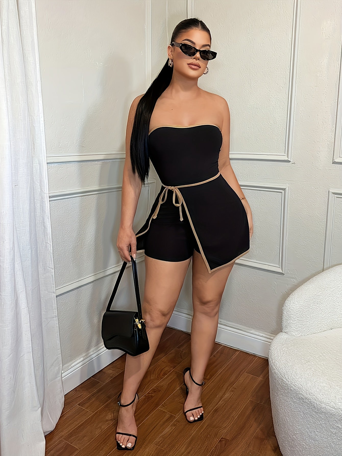 Damen Einteiler Jumpsuit Bandeau Elegant Party Abendmode