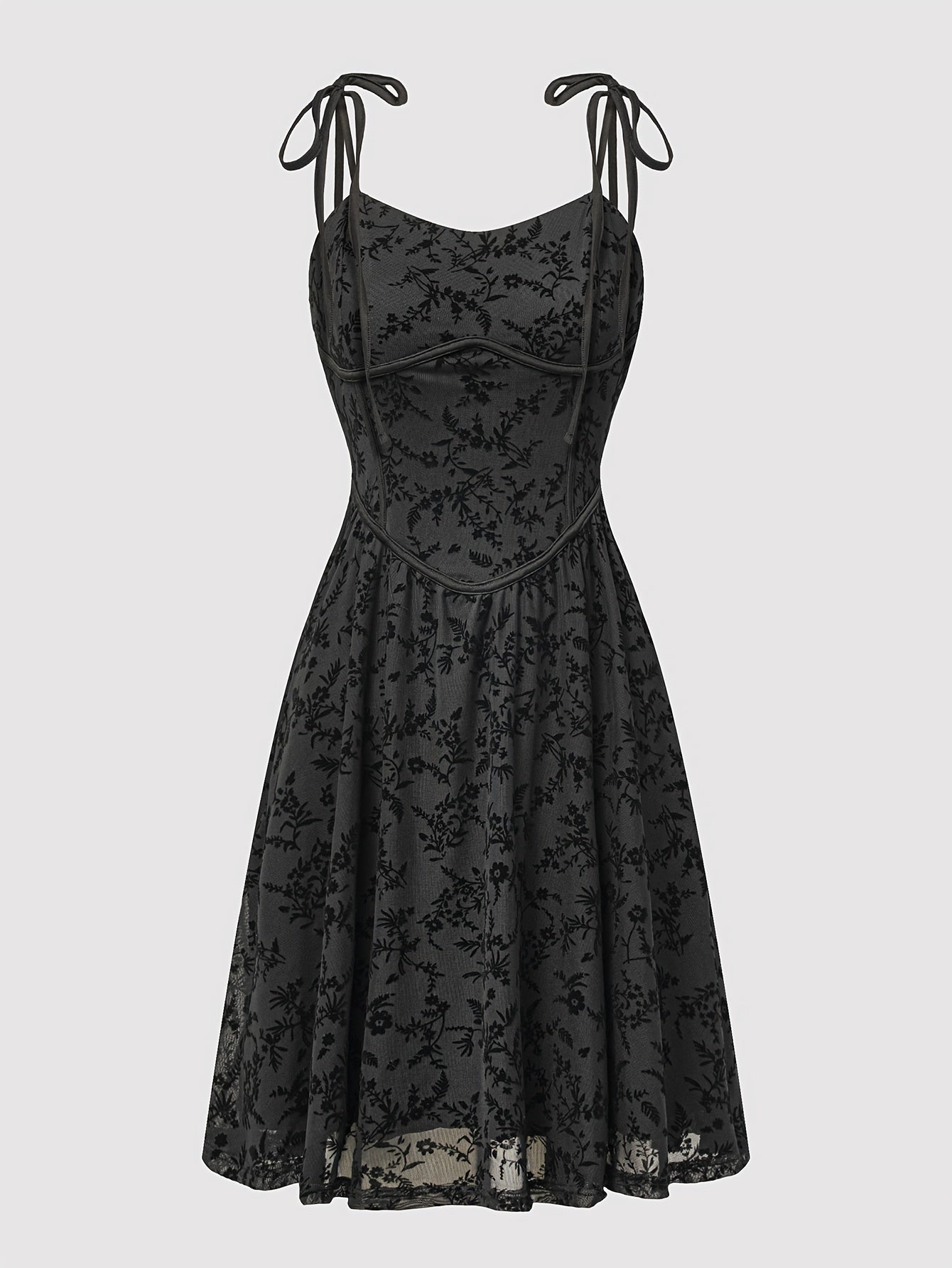 Damen Vintage-Cocktailkleid mit Korsett und floraler Stickerei – Elegantes Partykleid mit Schleifen-Trägern
