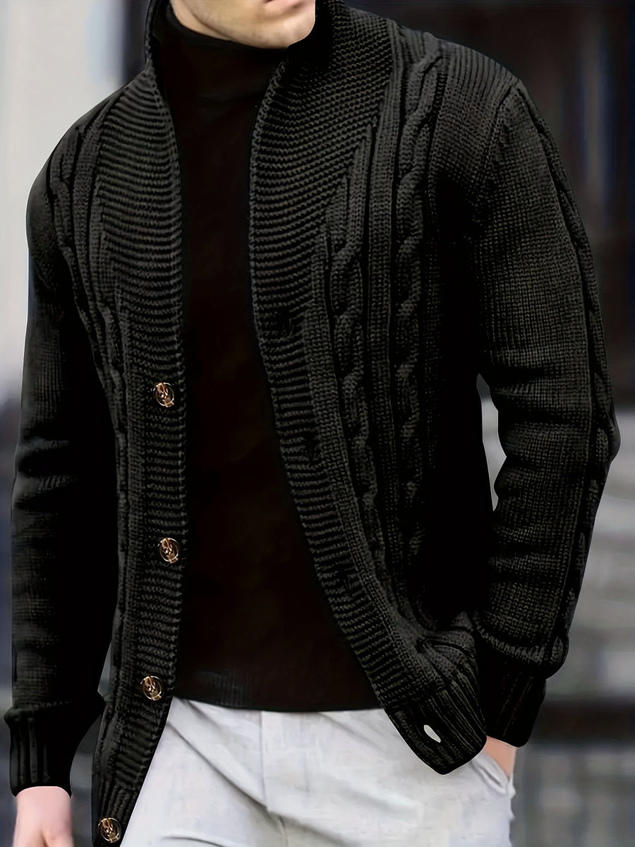 Herren Strickjacke mit Schalkragen und Zopfmuster