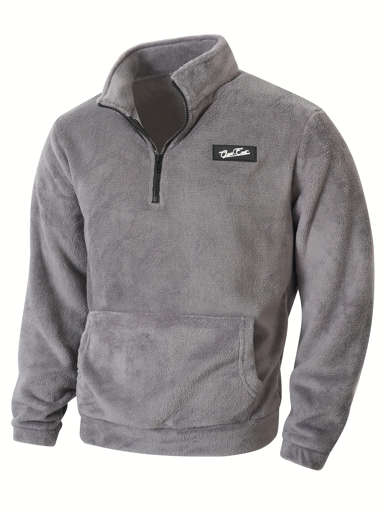 Fleece Pullover Herren mit Reißverschluss und Bauchtasche Stehkragen