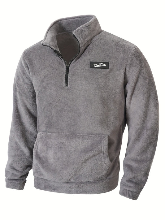 Fleece Pullover Herren mit Reißverschluss und Bauchtasche Stehkragen
