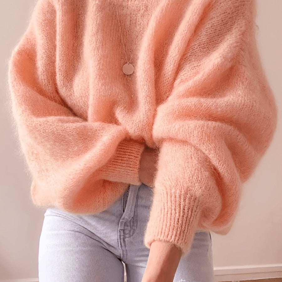 Damen Pullover Oversize Grobstrick Weitärmlig Rundhals – verschiedene Farben