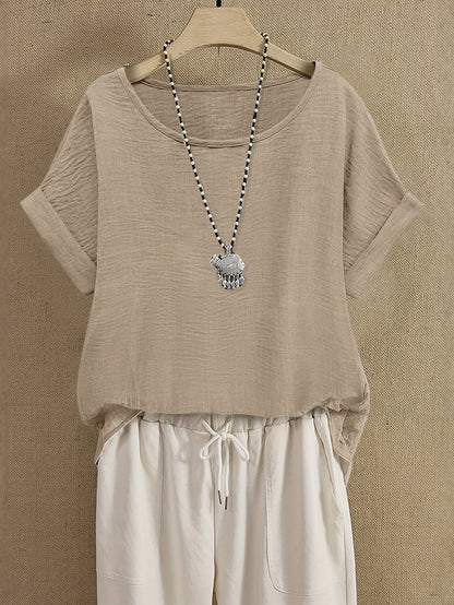 Damen Kurzarm Bluse im lässigen Stil mit Rundhalsausschnitt – Ideal für Alltag und Freizeit