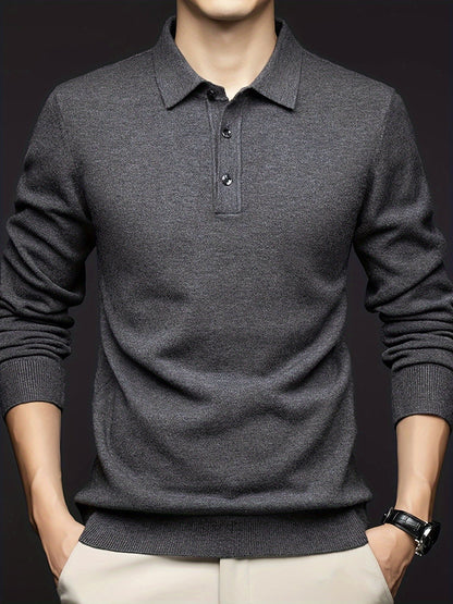 Herren Langarm Polohemd Strickpullover mit Knopfleiste