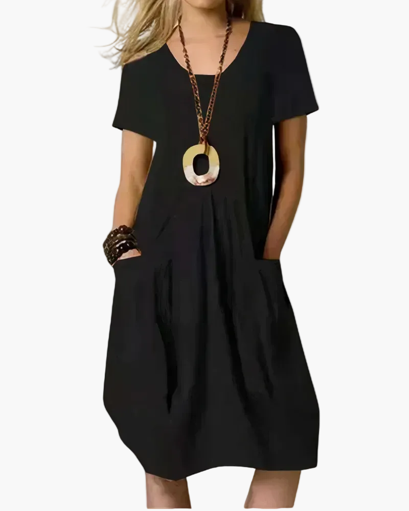 Damen Midi-Kleid – Lockeres Freizeitkleid mit Taschen für Alltag und elegante Anlässe
