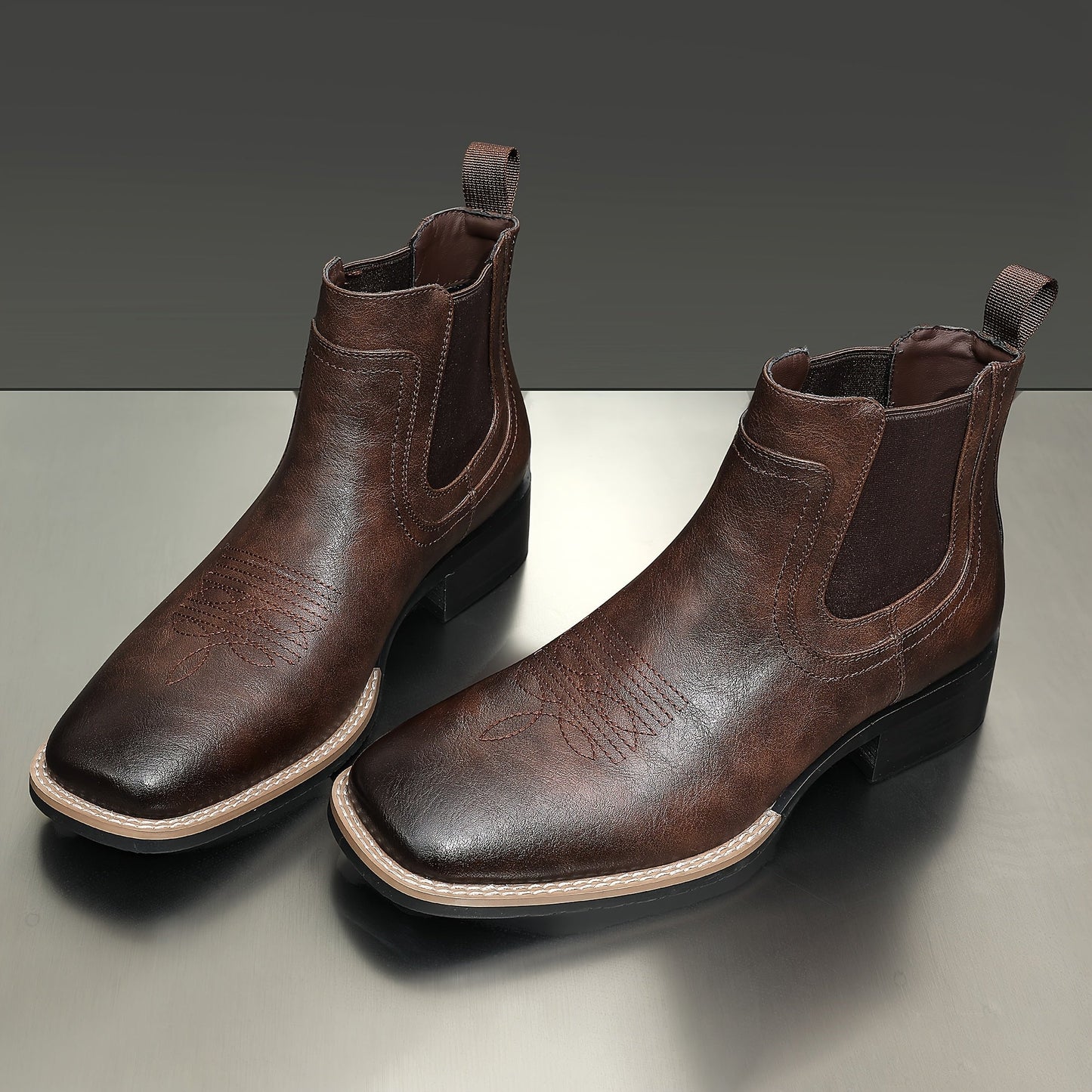 Herren Chelsea Stiefeletten Western-Stil Quadratische Zehenpartie