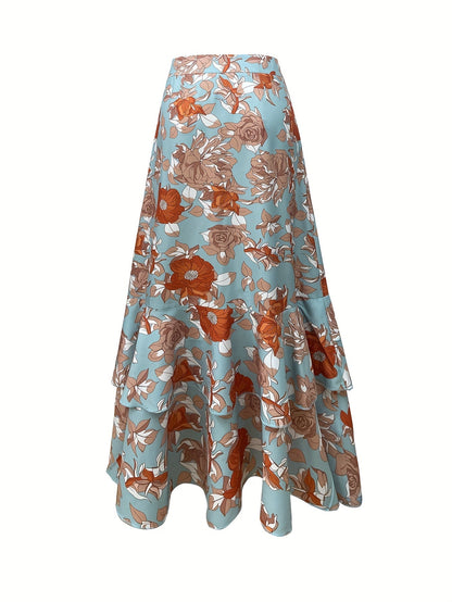 Damen Maxirock mit floralem Muster und Volants – Eleganter Wickelrock für festliche Anlässe und Freizeit