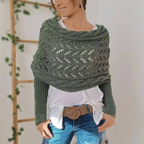 Gebreide damesbolero met lange mouwen en ajourpatroon