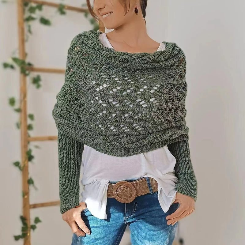 Damen Strick Bolero mit langen Ärmeln und Lochmuster