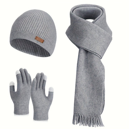 Unisex Winter Set Strickmütze Schal Handschuhe Touchscreen
