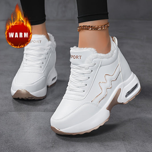 Damen Plateausneaker Weiß mit Faux-Fur Futter und Zierstreifen