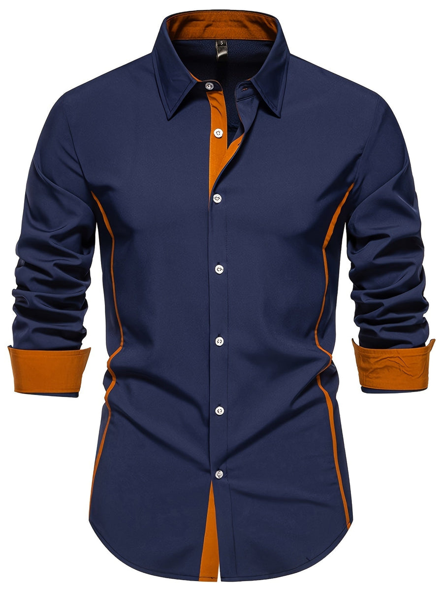 Herren Slim Fit Freizeithemd mit Kontrastdetails – Modernes Business & Casual Hemd, Langarm