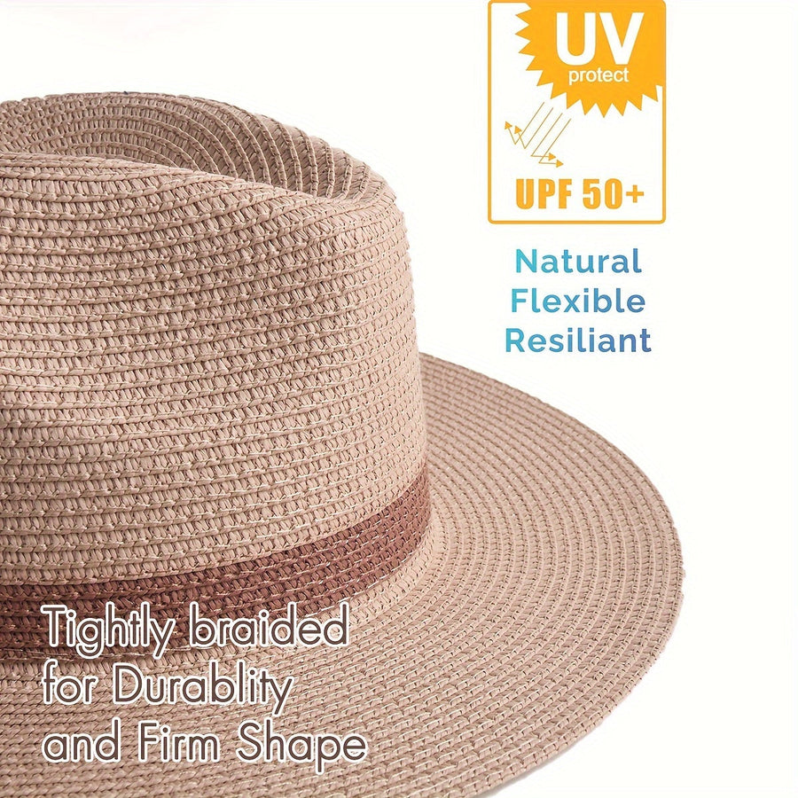 Unisex Strohhut mit breiter Krempe und farbigem Band