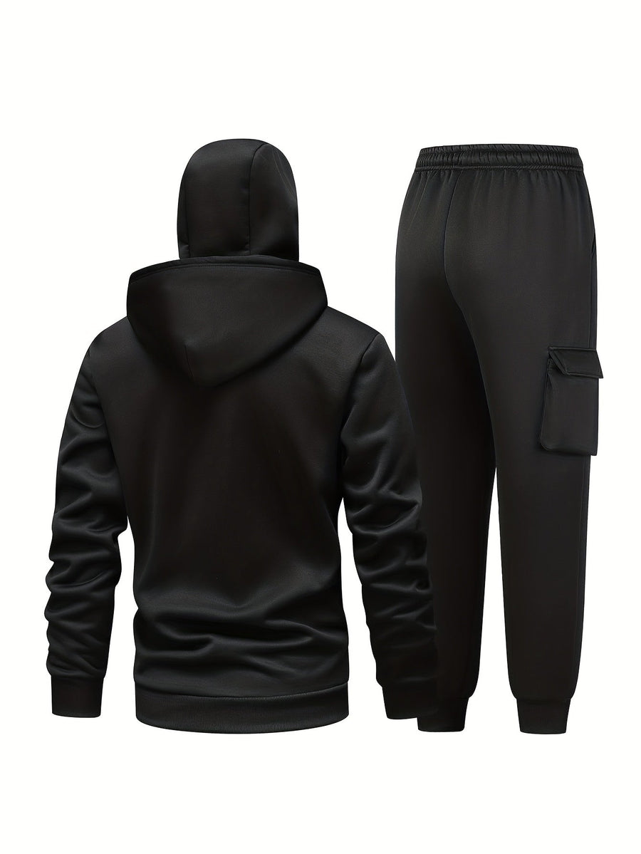 Unisex Kapuzenpullover und Jogginghose Trainingsanzug mit Balaclava-Haube und Spinnenmotiv, Reißverschluss, Taschen