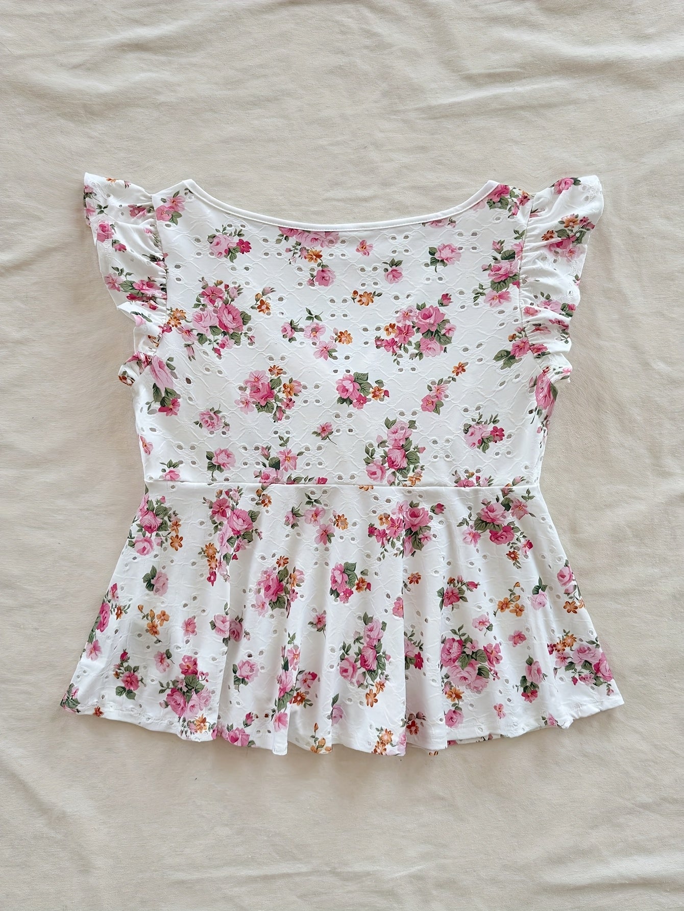 Damen Bluse mit Blumenmuster und Volantärmeln – Romantische Peplum Bluse für Alltag und Freizeit