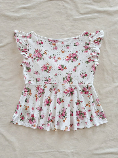 Damen Bluse mit Blumenmuster und Volantärmeln – Romantische Peplum Bluse für Alltag und Freizeit