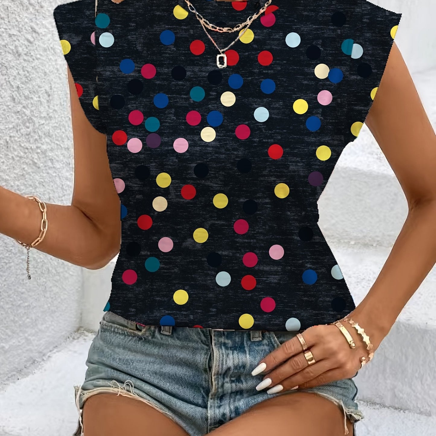 Damen Polka Dot Ärmelloses Oberteil Modern Freizeit