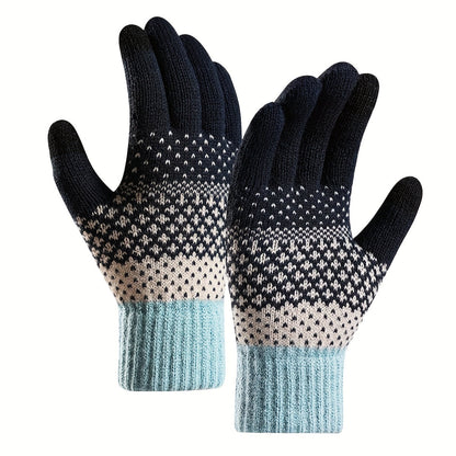 Winter Strickhandschuhe mit Muster in Gelb Weiß Grün Warme Touchscreen-Handschuhe für Damen & Herren