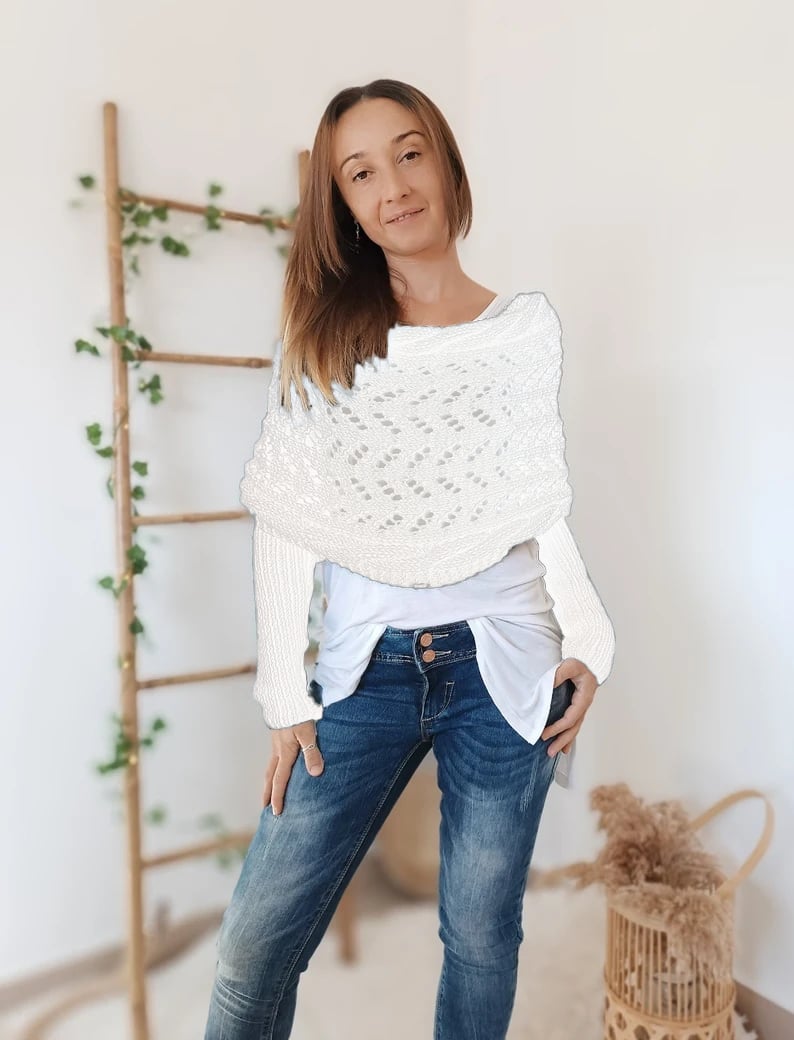 Damen Strick Bolero mit langen Ärmeln und Lochmuster