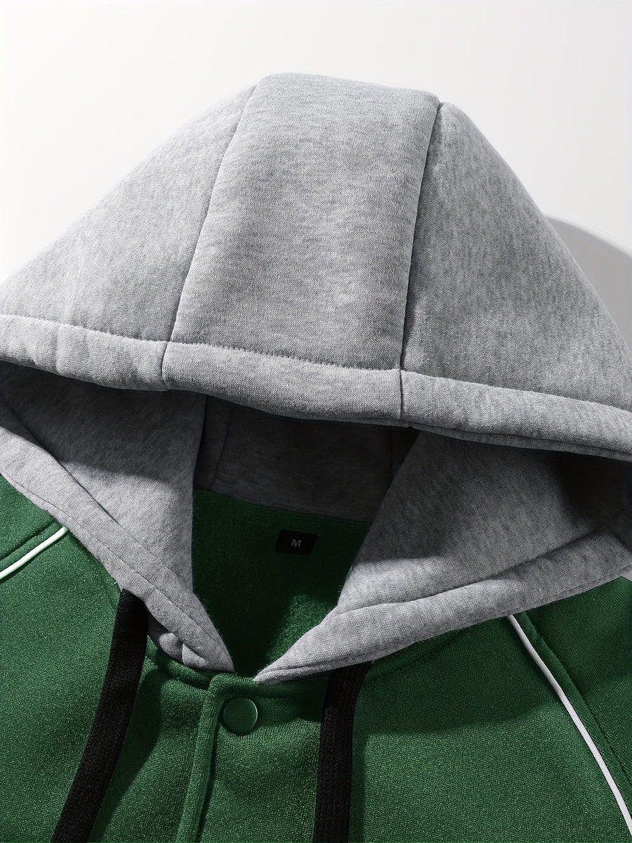Unisex Kapuzen Sweatshirt Jacke mit Knopfleiste Varsity Style