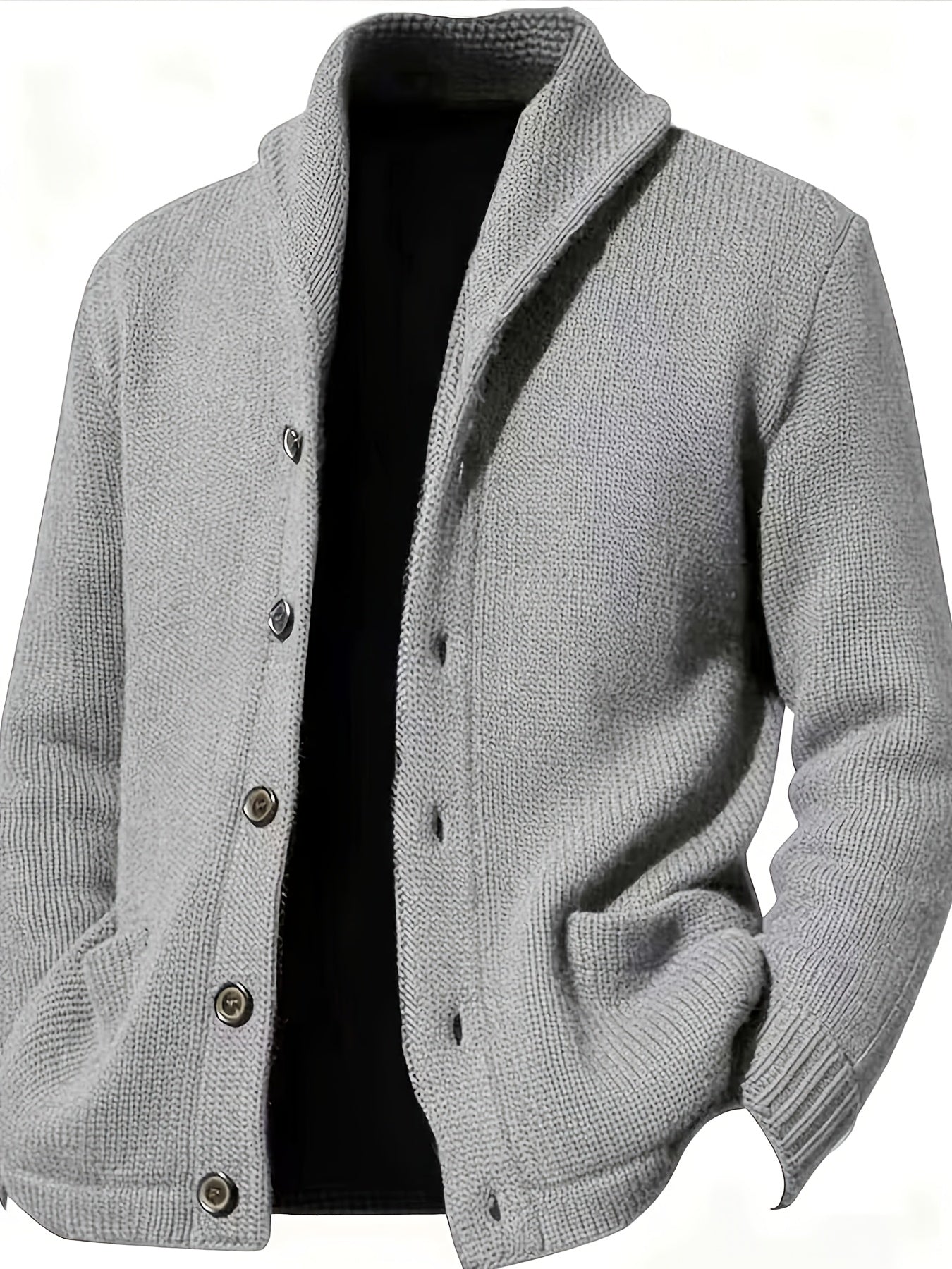 Herren Strickjacke Schalkragen Knopfleiste Dunkelblau Langarm