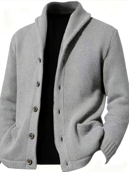 Herren Strickjacke Schalkragen Knopfleiste Dunkelblau Langarm