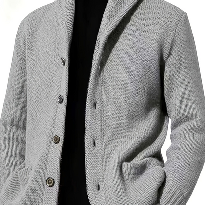 Herren Strickjacke Schalkragen Knopfleiste Dunkelblau Langarm