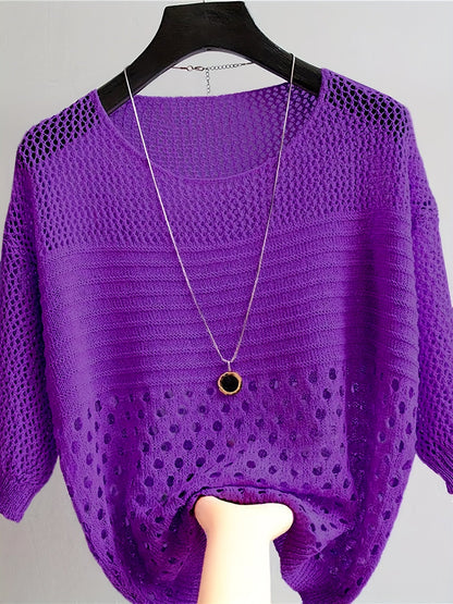 Damen Häkelshirt im Boho-Stil – Locker geschnittenes Strickoberteil mit geometrischem Muster