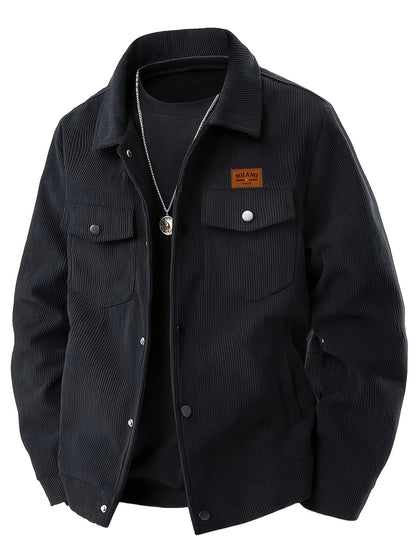 Herren Cordhemd Jacke Freizeit Übergangsjacke mit Knopfleiste & Brusttaschen