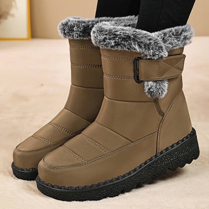 Damen Winterstiefelette mit flauschigem Futter und Klettverschluss, rutschfeste Sohle