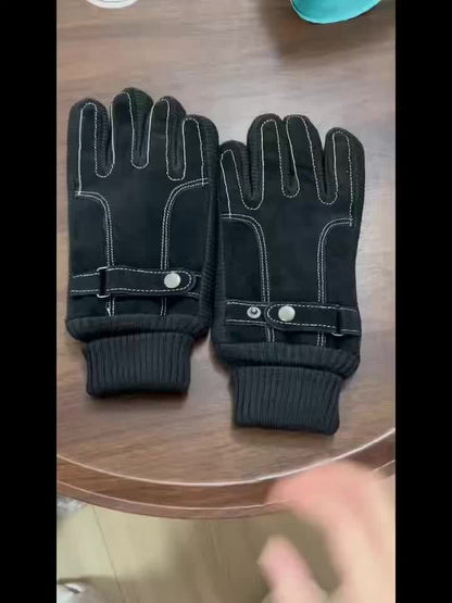 Unisex Halbfinger-Handschuhe mit Strickbündchen, Ziernähten und Druckknopf