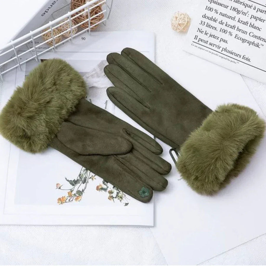 Damen Winterhandschuhe mit Kunstfellbesatz, weich gefüttert
