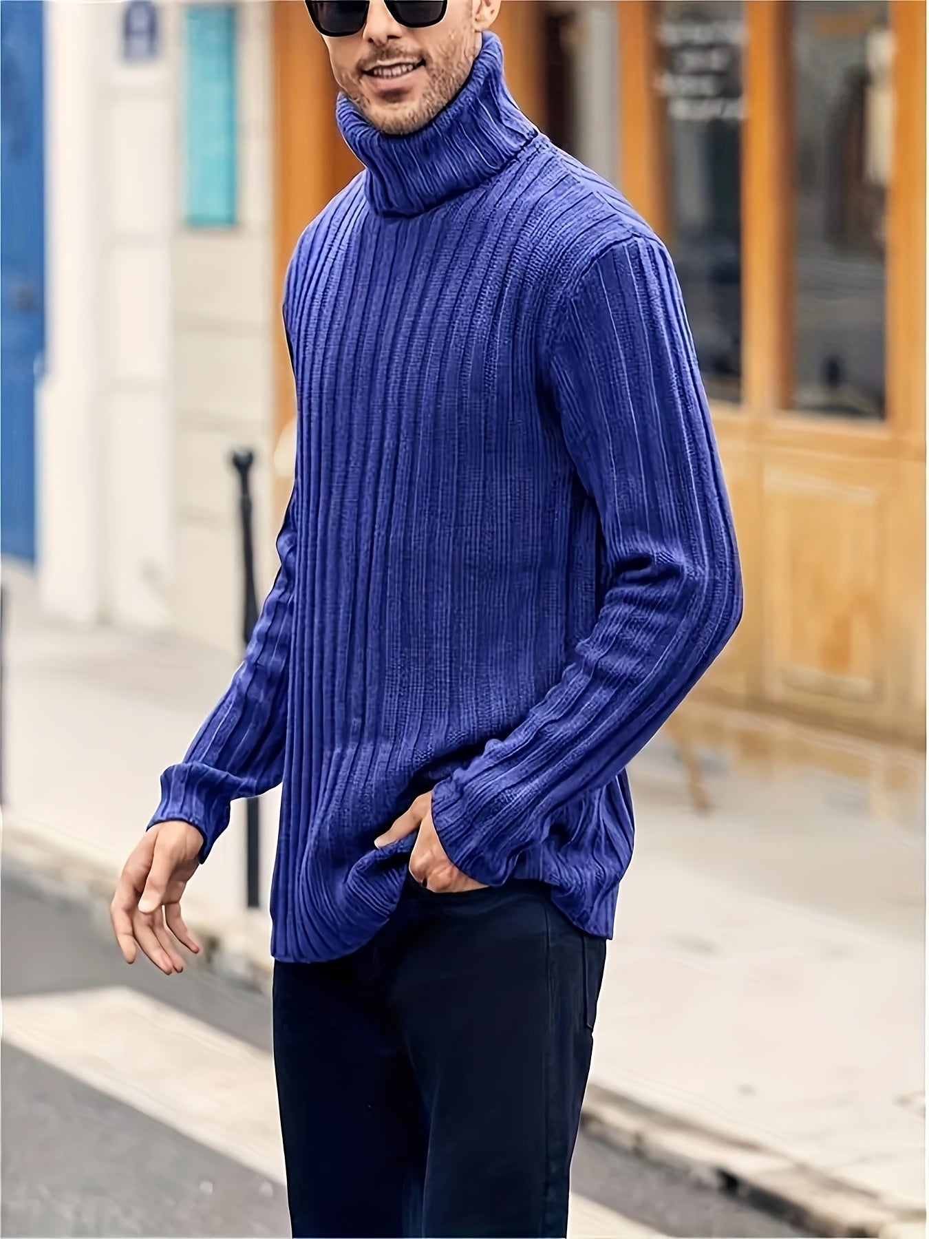 Rollkragen Strickpullover für Herren, Grobstrick, langärmelig, unifarben