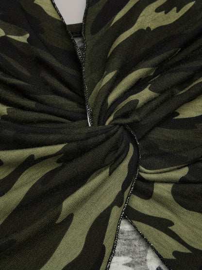 Damen Camouflage Handkerchief-Top mit Twist-Front und Spaghettiträgern – Modisches Streetwear Camisole